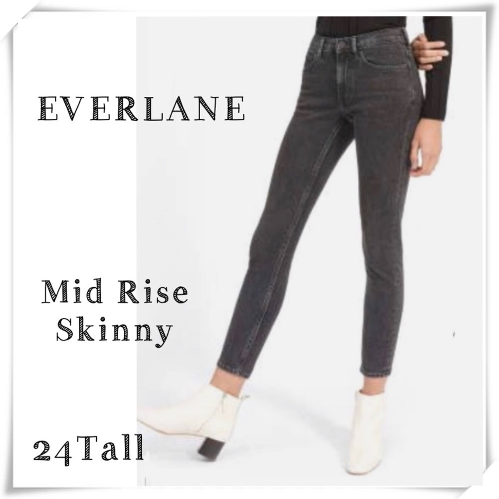 EVERLANE Mid Rise Skinny Jeans in Washed Black Size 24 Tall